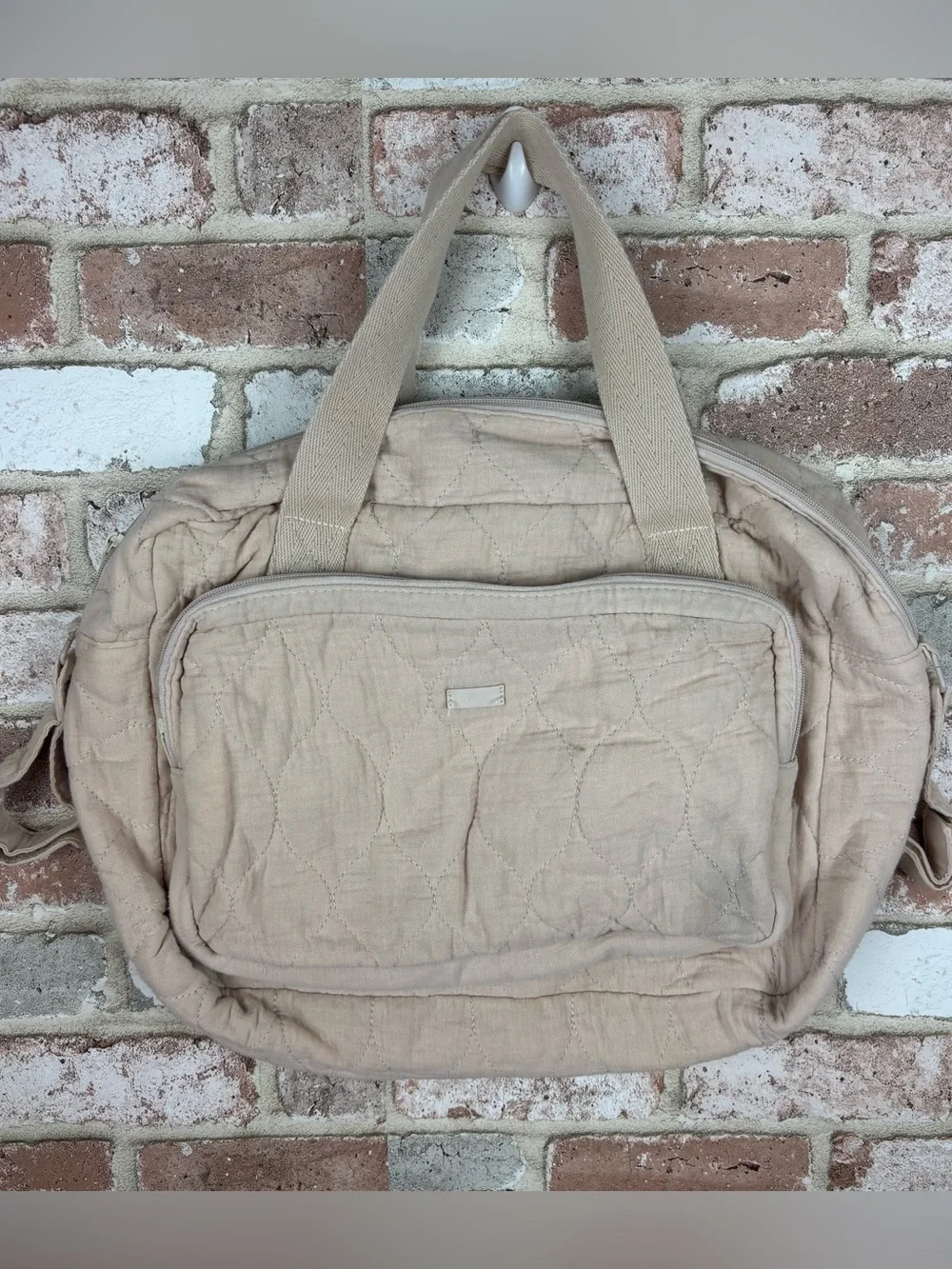 Zara cream colored quilted baby diaper bag travel waterproof beige